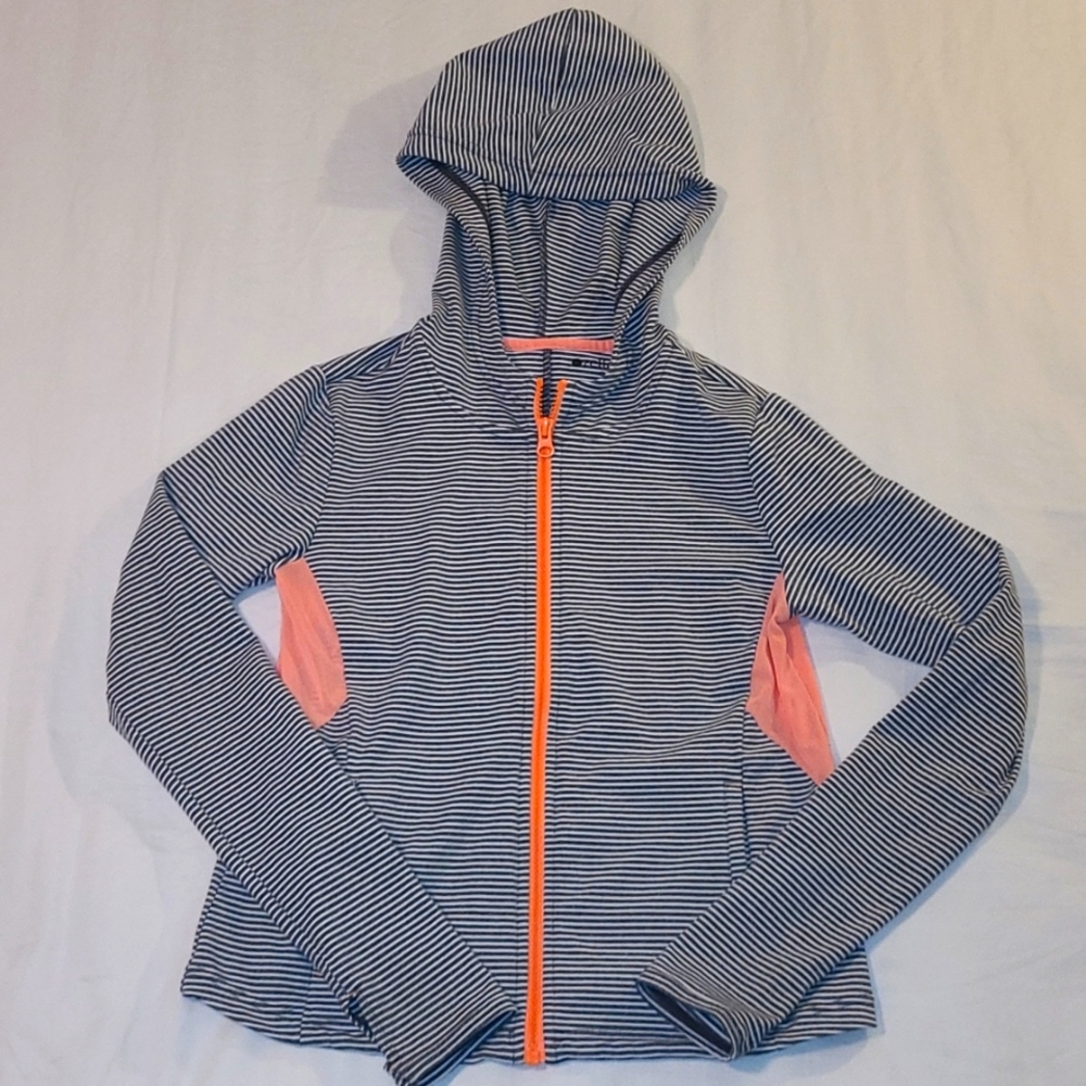 Zella Girl Grey Striped Zip-Up Hoodie Sz. 14/16